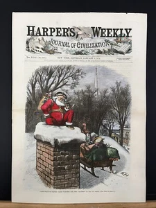 FUNDA ORIGINAL DE NAVIDAD SANTA COLOREADA A MANO SEMANAL DE THOMAS NAST HARPER’S 1874 - Imagen 1 de 12