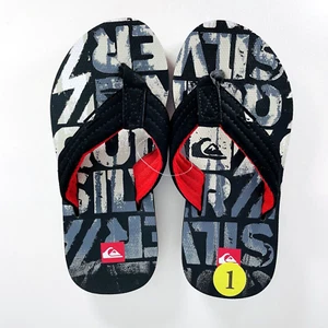 Quiksilver Boys Youth Flip Flop Sandals Thong Size 1 Black Red White NWOT - Picture 1 of 7