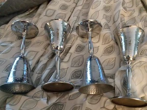 Vintage hammered Chrome pattern tall Stemware Goblets 4 cocktail cups 1940s - Picture 1 of 3