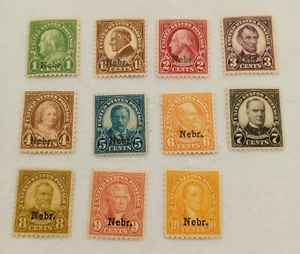 USPS STAMPS - 1929 Nebraska Overprints - Set of 11 (S603) - Picture 1 of 3