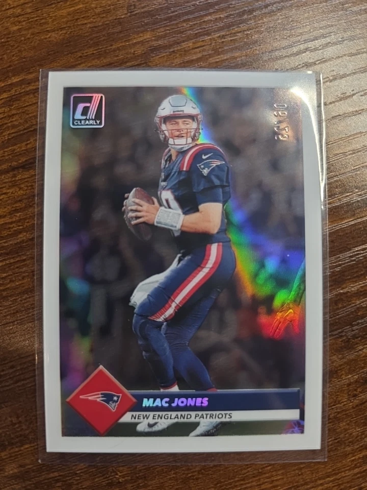 2023 Panini Mac Jones Clearly Donruss Retro 1993 holo Green /25 #8 Patriots - Image 1 of 4