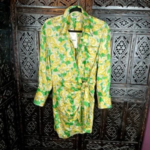 Nuevo Vestido Zara Satinado Retro Estampado Amarillo Verde Vestido Envolvente Para Mujer Talla Grande - Imagen 1 de 10