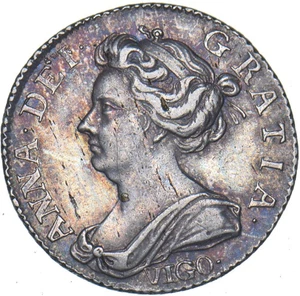 1703 Vigo Sixpence - Anne British Silver Coin - Very Nice - Picture 1 of 2