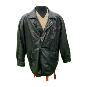 Domani Uomo Herren X-Large schwarz Ledermantel Reißverschluss vorne Vintage gebraucht, in einwandfreiem Zustand - Bild 1 von 8