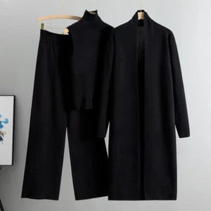 Spring Autumn 3 Piece Women Cardigan Tracksuits Fashion Knitted Pant Set Ladies - Picture 1 of 12