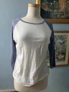 Ann Taylor Linen Baseball Ringer Shirt Size medium - Picture 1 of 4