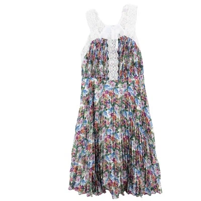 NWT ASOS Floral Pleated Dress Midi Lace Trim Size US 10 - Image 1 of 4