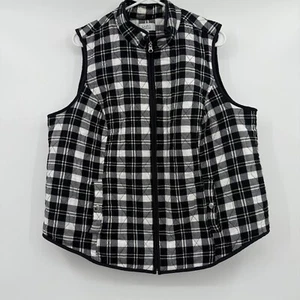 Croft Barrow Vest Women 1 X Black White Plaid Quilted Zipper Front Sleeveless - Picture 1 of 13