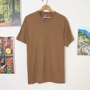 Vintage 80s BVD DSCP Brown Blank T Shirt Sz Large USA Made Single Stitch NOS - Picture 1 of 5