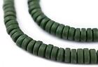 Dark Green Java Glass Button Beads 8mm Indonesia Disk Large Hole 24 Inch Strand