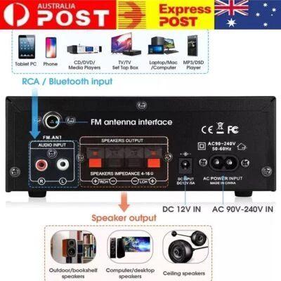 600W 2 Channel Bluetooth Mini HIFI Power Amplifier Audio Stereo Amp Home Car FM - image 1 of 4