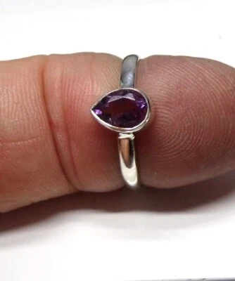 Handmade 925 Sterling Silver Faceted Amethyst Teardrop Stone Ring Size H - W - Image 1 of 4