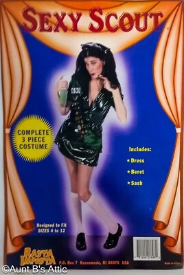 Sexy Vestido Scout Damas Verde Poli Vinilo Cremallera Frontal con Faja y Boina de Satén OS Foto 1 de 4