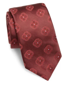 Ike Behar Floral Pattern Silk Men's Wine Burgundy Tie - Picture 1 of 1