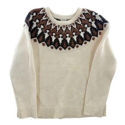 Suéter LLBean Mujer XL Fair Isle Marrón Crema Negro Tejido Corderos Lana Foto 1 de 4