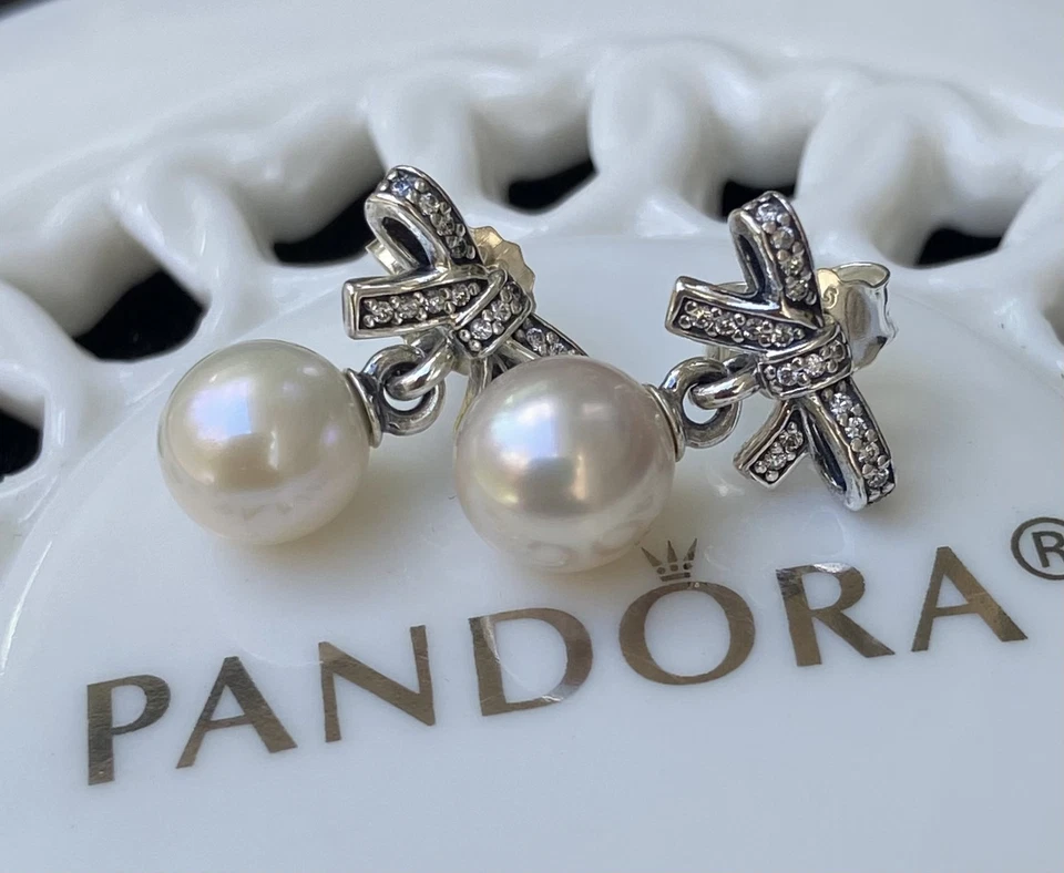 Authentic Pandora Delicate Sentiments Pearl Drop Earrings #290596P - Image 1 of 4