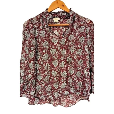 Blusa Shoshanna Floral Paisley XS Borgoña Transparente Manga Larga Top Foto 1 de 4