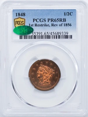 1848 BRAIDED HAIR 1/2C PCGS PR 65 RB - Image 1 of 4