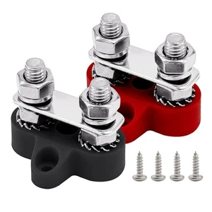 5/16 M8 Dual Stud Power Distribution Block, 12V 200A, Bus Bar, Red, Black - Picture 1 of 7