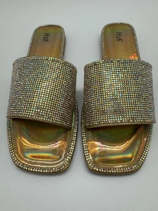 H2K Women's Summer Glitter Bling Slides Sandals Shoes Gold Size 7 - Picture 1 of 3