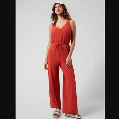 Athleta Savannah Jumpsuit NWT Womens Red Orange Featherweight Wide Leg Size 8 - Image 1 of 3