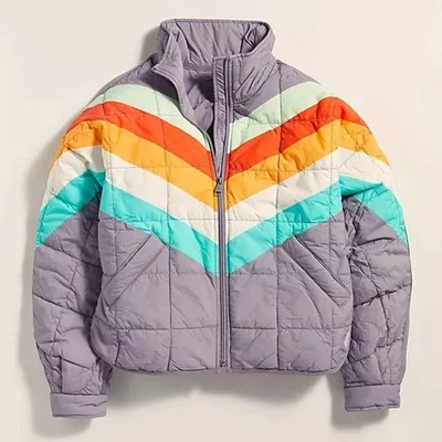 Chaqueta acolchada empaquetable estampada Free People Pippa combo de acero melocotón XS Foto 1 de 4