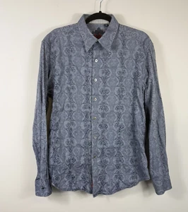 Robert Graham men's shirt embroidered blue long sleeved button up Size L - Picture 1 of 12