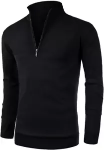 Mens Slim Fit Zip up Mock Neck Polo Sweater Casual Long Sleeve Sweater and Pullo - Picture 1 of 12