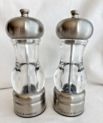 Cole & Mason 6 3/4" Stainless Steel and Acrylic  Salt and Pepper Mill Set - Image 1 of 4