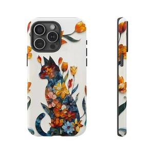For iPhone / Galaxy / Pixel | Phone-Ink Case - Cat Floral Stained Glass Flower - Picture 1 of 176