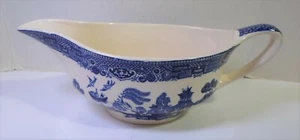 Vintage JOHNSON BROTHERS BLUE WILLOW GRAVY BOAT English Ironstone 8.5" Long - Picture 1 of 9