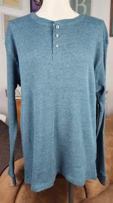 Lee Mens Teal Blue Long Sleeve Size Large Thermal Henley Shirt Top NEW - Image 1 of 4
