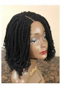 Black Short Afro Curly Braided Wigs Braids Wigs Synthetic Hair - Picture 1 of 7