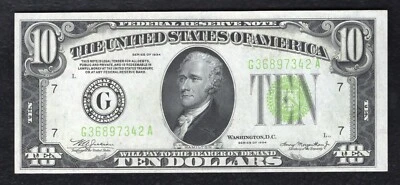 FR. 2004-G 1934 $10 LIGHT GREEN SEAL FRN CHICAGO, IL CHOICE UNCIRCULATED - Image 1 of 2