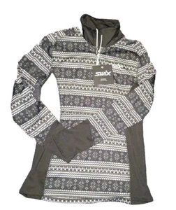 Swix Myrene Midlayer 1/4 Zip Women's L Black Snow Print White Grey Fair Isle - Picture 1 of 5
