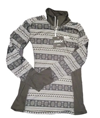 Swix Myrene Camada Média 1/4 Zíper Feminino L Preto Estampa de Neve Branco Cinza Ilha Justa - Imagem 1 de 4