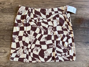 Looney Tunes Graphic Print Brown Creme Cute Mini Skirt Women's Girl's Size M - Picture 1 of 3