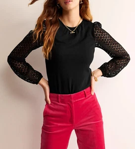 BODEN NWT Crew Neck Lace Sleeve top size 18 black colour T1487 b60a - Picture 1 of 8