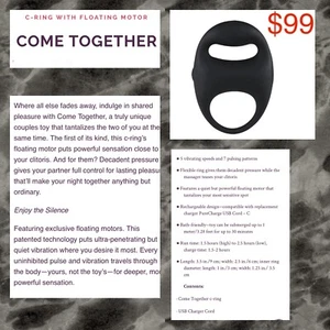 Pure Romance COME TOGETHER COCK RING  $99  Black Vibrator 6 Settings Water ResT - Picture 1 of 8