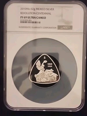 2010 62 Grams 2 Oz Mexico Silver Revolution Centennial NGC Pf 69 SCARCE  - Image 1 of 4