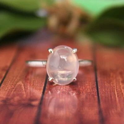 Rose Quartz Ring Stackable Dainty Halo 925 Sterling Silver - Image 1 of 4