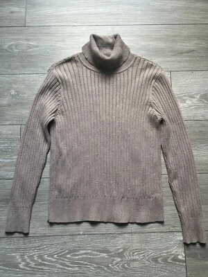 Pria Cable Knit Pullover Sweater Brown Ribbed Size Med Turtle Neck 100% Cotton - Image 1 of 4
