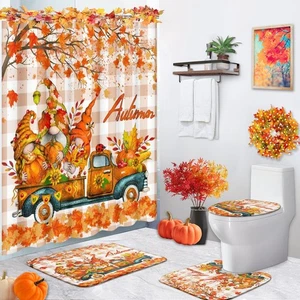 4 Pcs Fall Shower Curtain Sets, Thanksgiving Truck Waterproof Bathroom Sets w... - Picture 1 of 6