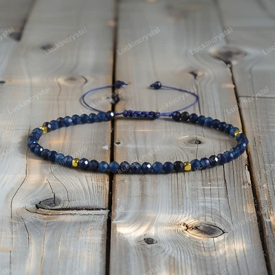 Natural Faceted Blue Sapphire Tiny Beaded Healing Charka Blue Gemstone Bracelet - Image 1 of 3