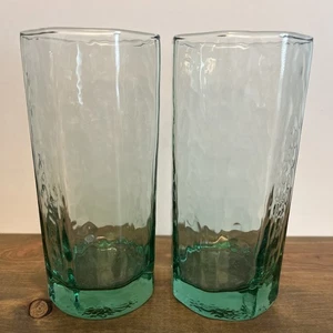 Set Of 2 - Libbey Facets Green Octagon Highball Tumbler ~ 6.25” ~ MINT! - Picture 1 of 3