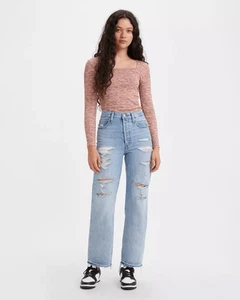 Levi’s Ribcage Straight Ankle Leg Jeans Light Wash Destructed Size 31 - Picture 1 of 9