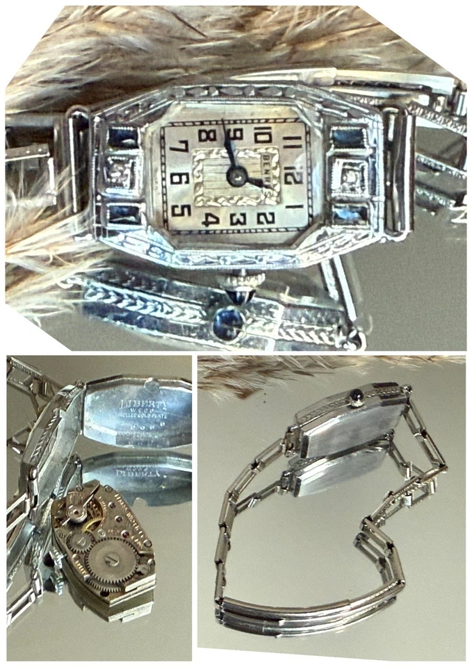 Banda vinculada a juego Benrus de zafiros y diamantes Art Deco de 1930 para damas Foto 1 de 4