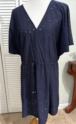 Traje de baño J. Valdi playa encubrimiento ojales azul marino manga corta talla 2XL nuevo Foto 1 de 4