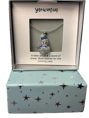 Collar Colgante Muñeco de Nieve Cristal 18" Plateado Mujer Regalo Invierno Magia Foto 1 de 4
