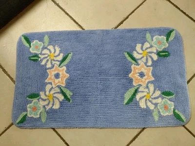 Alfombra de baño vintage azul chenilla floral alfombra 33" x 20" en muy buen estado Foto 1 de 4
